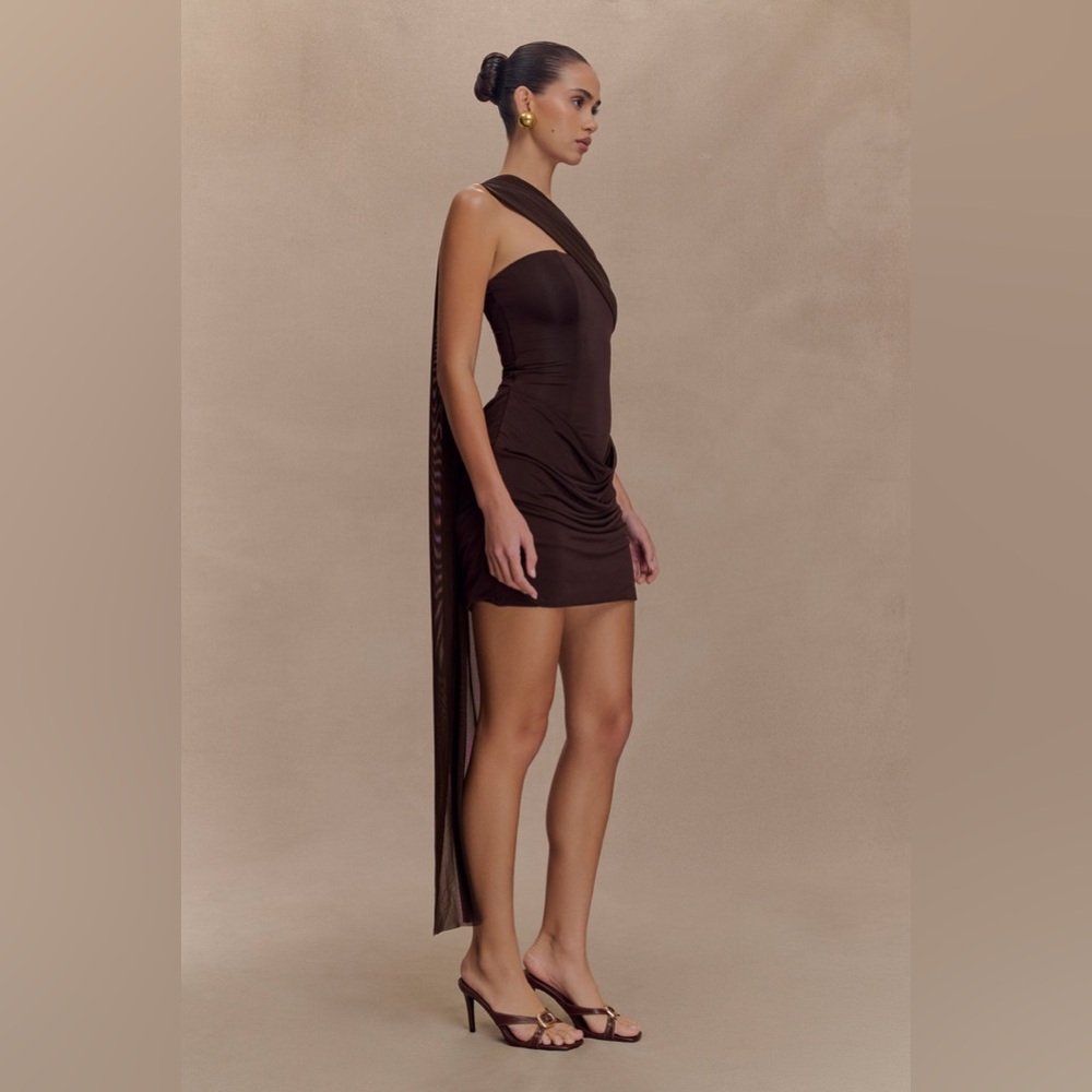 Meshki One-Shoulder Mini Dress in Dark Brown - Picture 4 of 6